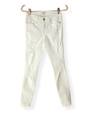 FRAME Distressed White Skinny de Jeanne Jeans